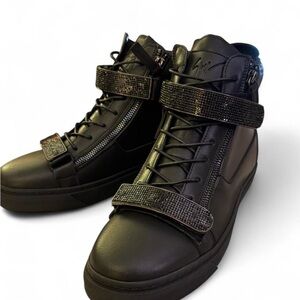 Giuseppe Zanotti Black Sneakers with Glittering Straps